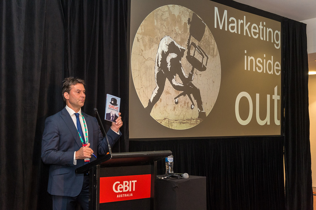 Speaker presenting a talk on marketing
